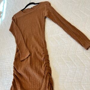 Ribbed Brown Long Sleeve Dress